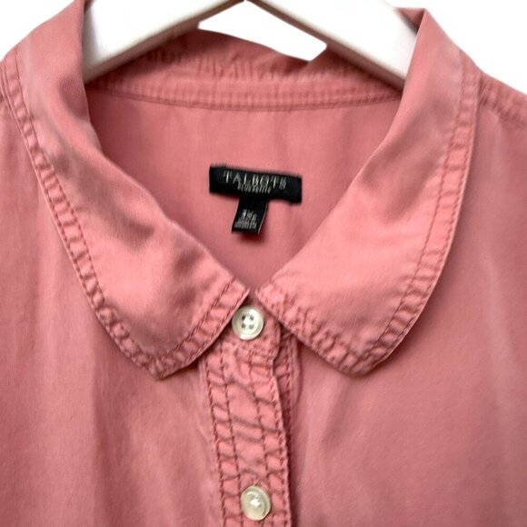 Talbots Womens Top Plus Size 3X Petite Pink Distressed Button Up Shirt Lyocell - Picture 4 of 10